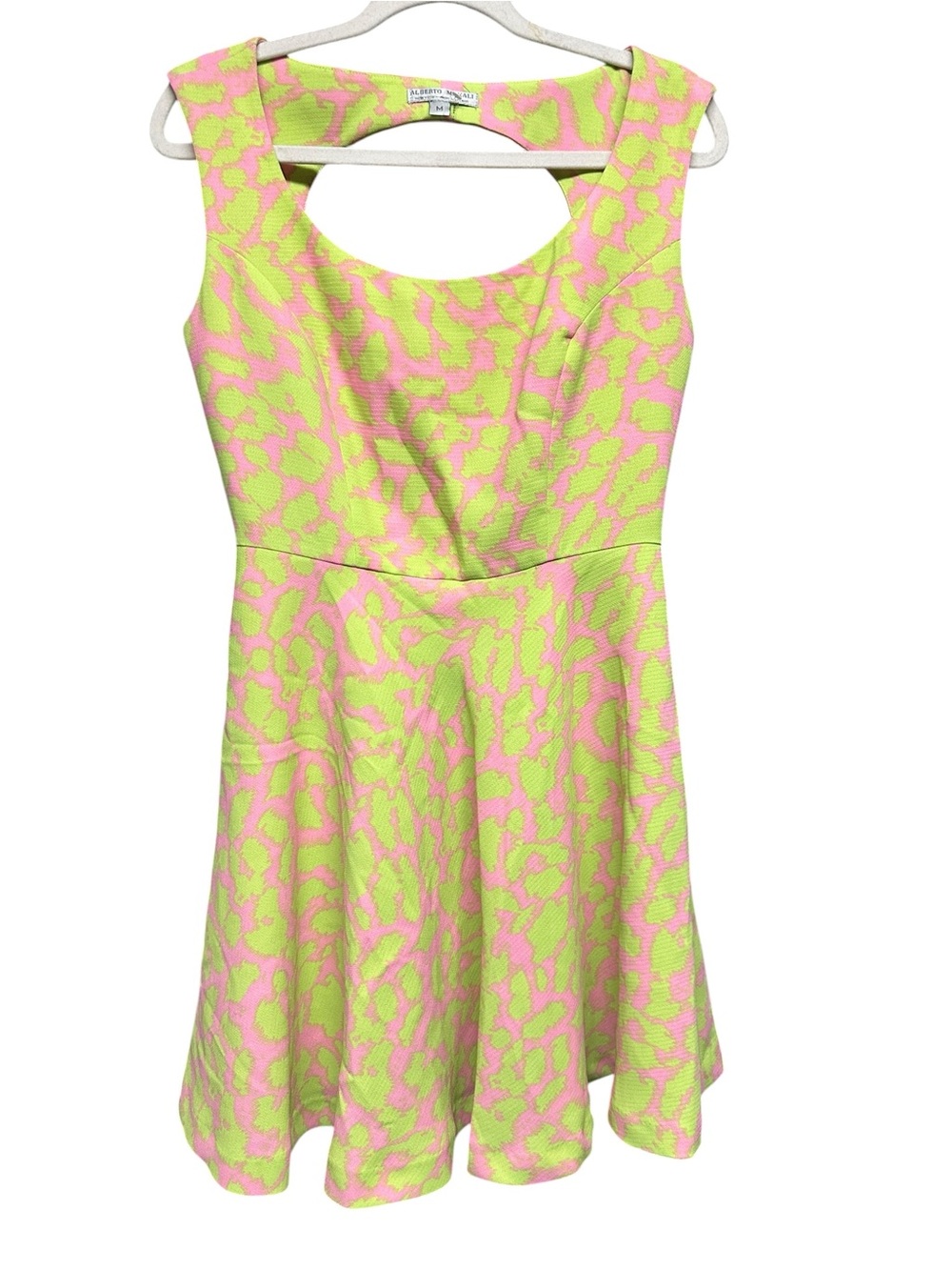 Alberto Makali Neon Leopard Cutout Fit Flare Skater Dress Fairy Sleeveless M